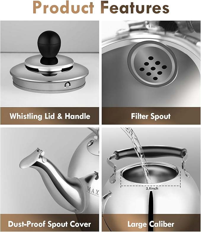 Dclobtop Whistling Tea Kettle Stovetop - 2.0 Quart Round Tea Pot for Stovetop, Silver Mirror Polished Classic Stovetop Kettle, Food Grade Material Teapot for Stove Top