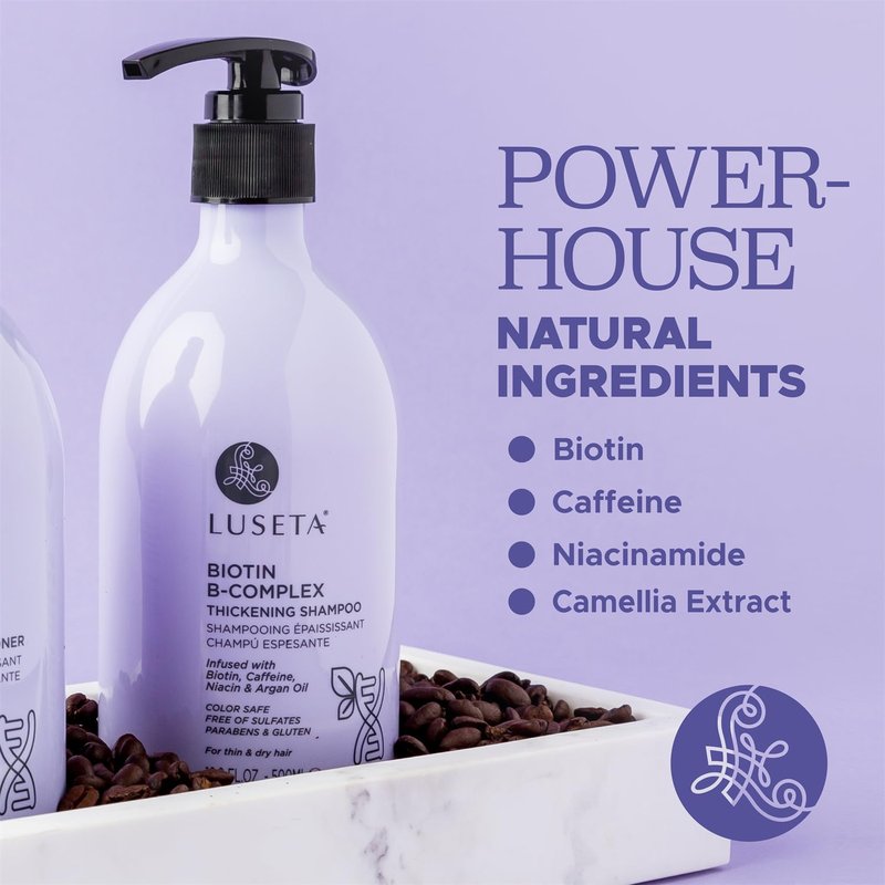 Luseta Biotin B-Complex Thickening Shampoo for Hair Growth and Strengthener - Hair Loss Treatment for Thinning Hair With Biotin Caffein and Argan Oil for Men & Women - All Hair Types 16.9oz