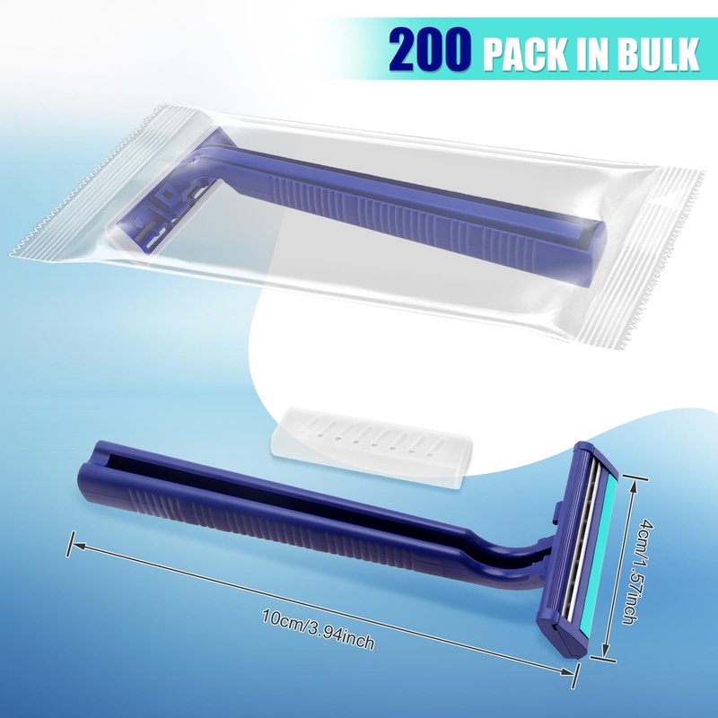 MAGDIY Disposable Razors Bulk for Men 200 Pack, Homeless Supplies Bulk, Twin Blade Mens Travel Supply Razor for Shaving, Safety Beard Shavers for Camping Bathing Hotel (Blue)