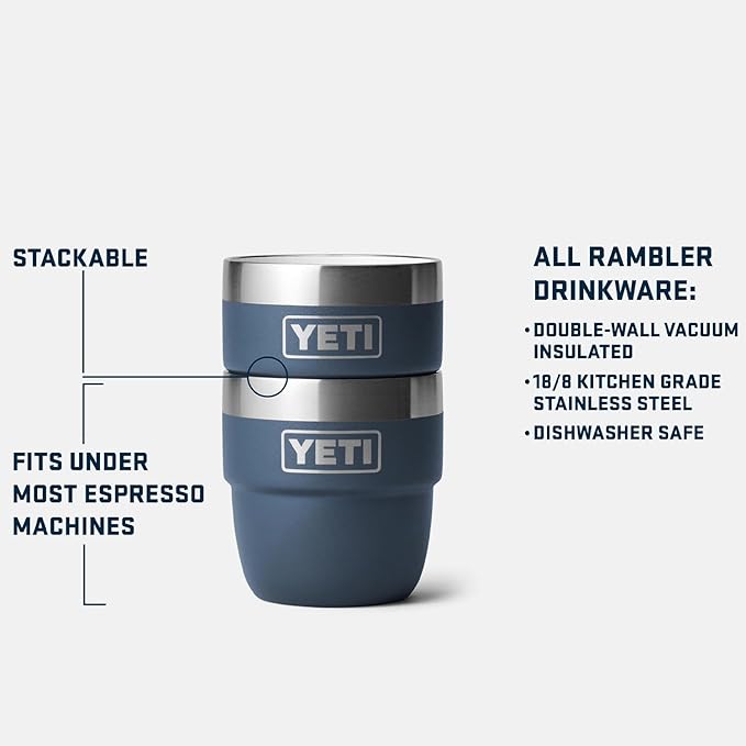 YETI Rambler 4 oz Stackable Cup, Stainless Steel, Vacuum Insulated Espresso/Coffee Cup, 2 Pack