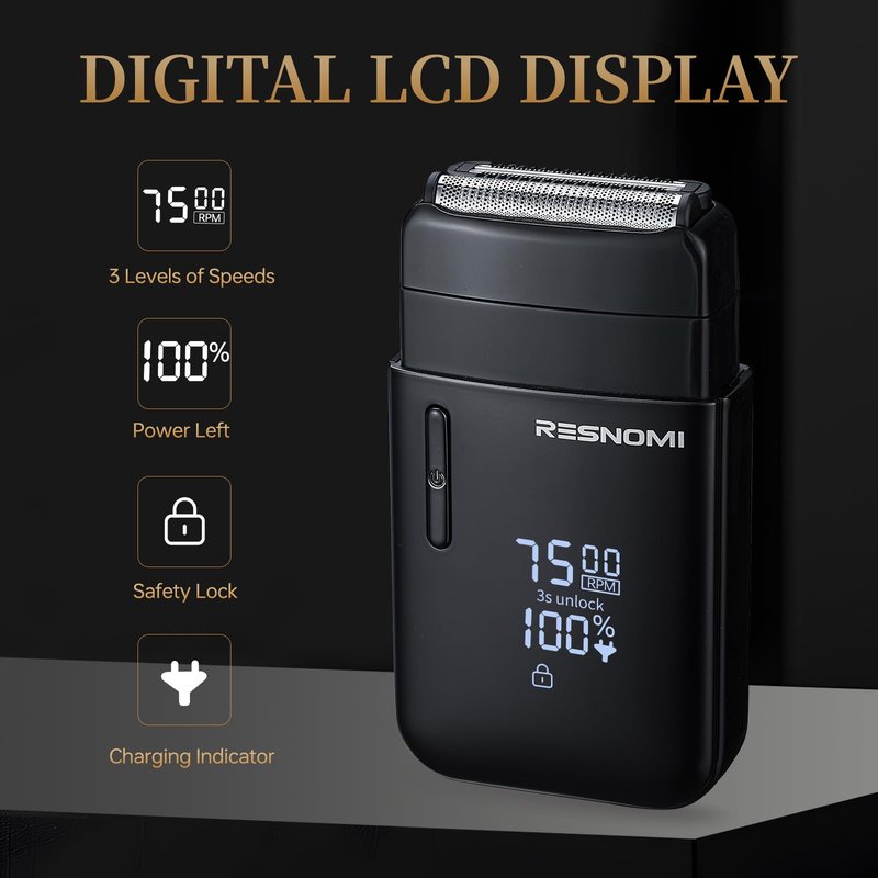 Electric Foil Shavers for Men,Electric Razor with 3 Adjustable Gears 2 Floating Blades,IPX7 Waterproof,LCD Display & Type-C Charge,Foil Shaver for Travel & Home, Matte Black