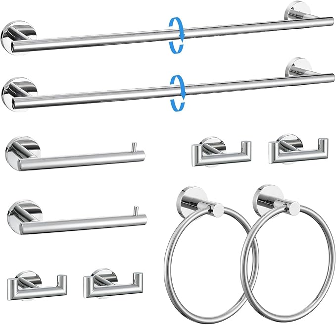 10-Piece Towel Bar Set Polished Chrome Bathroom Hardware Accessories Set Upgraded Towel Hooks Towel Holder Set for Bathroom Stainless Steel Wall Mounted 23.6 Inch