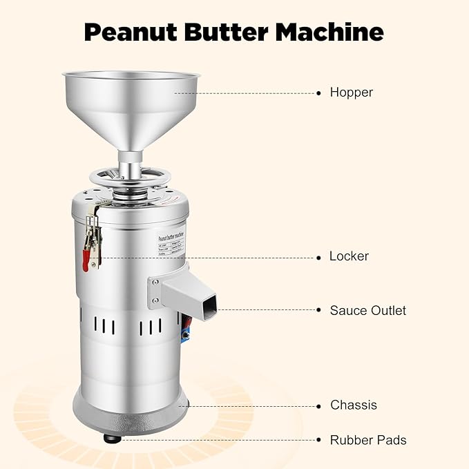 110V Household/Commercial Mill, 1100W Electric Grain Grinder, Peanut Butter Maker Machine Sesame Sauce Grinder Low Noise High-Speed Grinding for Dry Ingredients like Herbs Spices Coffee Corn Beans