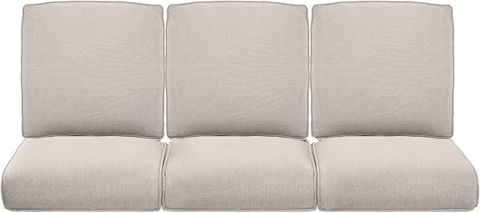 Pop 22x25/22x24 Outdoor Cushions for Patio Couch Chairs Set of 3 - High Back Comfy Outside Seat Cushions for Lawn Wicker Dining Rocker Glider Loveseat 3-Seater Sectional Sofa - Beige/Classic