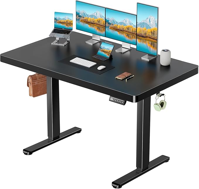 Marsail 55 x 30 Electric Standing Desk with One-Piece Desktop, Sit Stand Desk with Thickened Tabletop, Height Adjustable Stand Up Desk with Cable Management for Home Office(Frame+Desktop, 2 Packages)