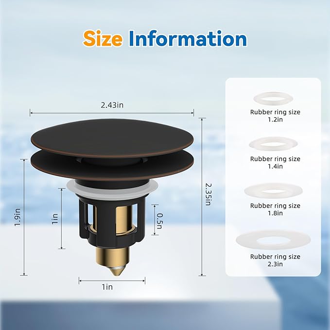 iFealClear 2 Pack Universal Bathroom Sink Stopper, Pop Up Sink Drain Strainer with Hair Catcher, Fit 1.1"-2.36" US Basin, Wash Basin Drain Plug with Big Cover Cap, Brass Bounce Core, Oil Rubbed Bronze