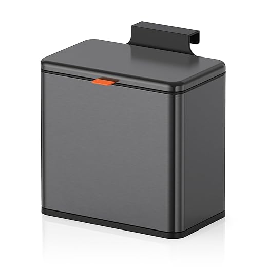 Mbillion Kitchen Compost Bin Hanging Trash Can with Lid 1.05 Gallon Stainless Steel Garbage Can for Kitchen Cabinet Door Mounted Trash Can Under Sink Door RV Bathroom,Brushed Black