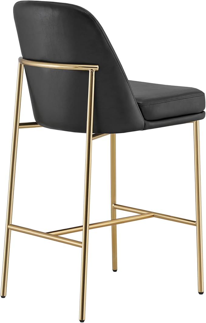 CHITA Counter Height Bar Stools Set of 2, FSC Certified Metal Barstools for Kitchen Island, 27" H Seat Height, Faux Leather, Black