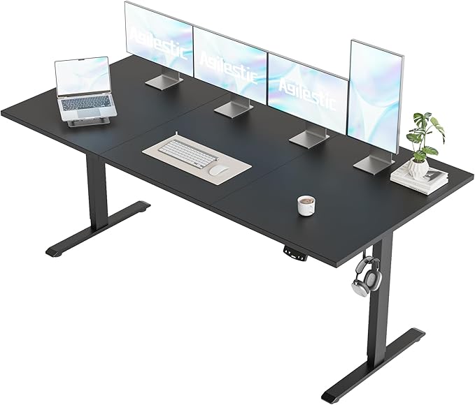 Agilestic Electric Standing Desk, Extra Large 71 x 31.5 Inches Height Adjustable Desk, Sit Stand Up Workstation for Home Office, Ergonomic Rising Gaming Computer Table with Memory Preset, Black