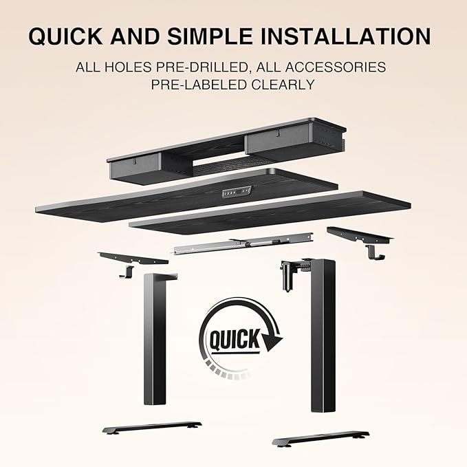 Veken 47.2"×27.6" Standing Desk with Storage Drawers, Adjustable Height Computer Table with Monitor Shelf, Home Office Desk for Study, Gaming, Workstation, Black
