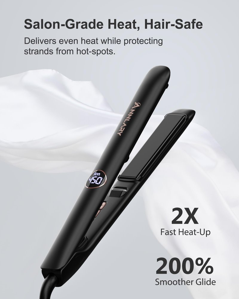 ANNLARY Hair Straightener 1 Inch Flat Iron and Curler 2 in 1, 15s Fast Heating, Professional Titanium Ceramic Ionic Dual Voltage Straighteners for All Hair Types