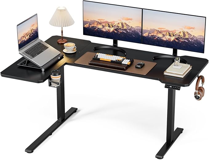 59 Inch L Shaped Standing Desk Adjustable Height,Gaming Electric Corner Standing Desk, Sit Stand Computer Table with Reversiable Splice Board, Black