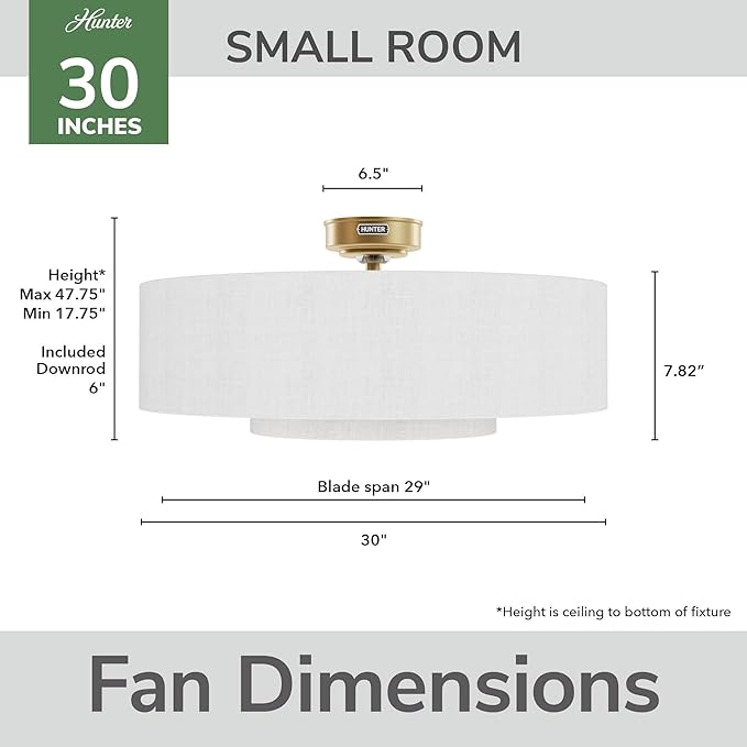Hunter Fan 30 inch Luxe Gold - Fresh White Indoor Fandelier with Light, Remote, Casual-Style, Ceiling Fans for Living Rooms, bedrooms, Home Offices, Kitchens (Renewed)