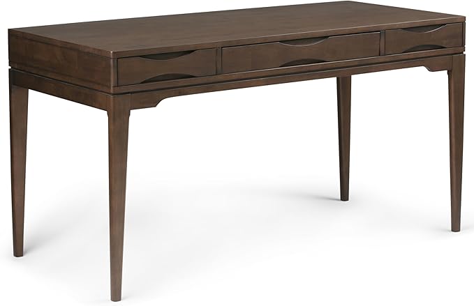 SIMPLIHOME Harper Desk - 60-Inch Wide Solid Hardwood Writing Desk in Walnut Brown, Mid-Century Modern Home Office Computer Table for Workspace or Study with 2 Drawers and Flip-Down Keyboard Tray