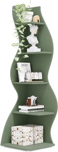 Tribesigns Corner Shelf, Modern 5-Tier Wall Corner Bookshelf, Stylish Corner Small Bookcase Storage Rack Plant Stand with Unique Shape for Living Room, Home Office (Sage Green, 1PC)