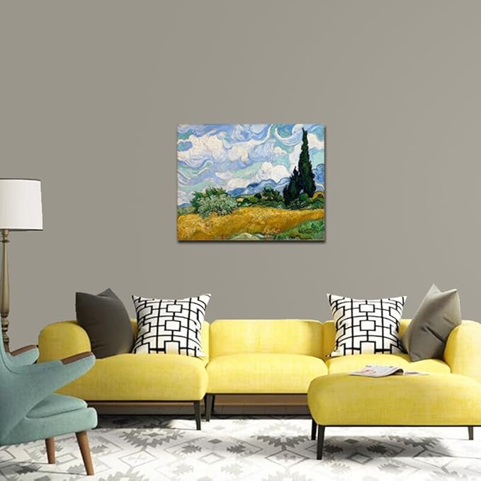 Wieco Art Wheat Field with Cypresses by Van Gogh Classic Oil Paintings Reproduction Modern Landscape Canvas Prints Artwork on Canvas Wall Art for Living Room Home Office Decorations