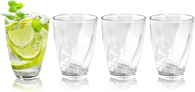 Topsky 12-ounce Plastic Water Tumblers | Set of 4 Transparent Unbreakable Drinking Glasses Clear Acrylic Reusable Juice Wine Cups for Home Picnic Party, Dishwasher Safe, Stackable