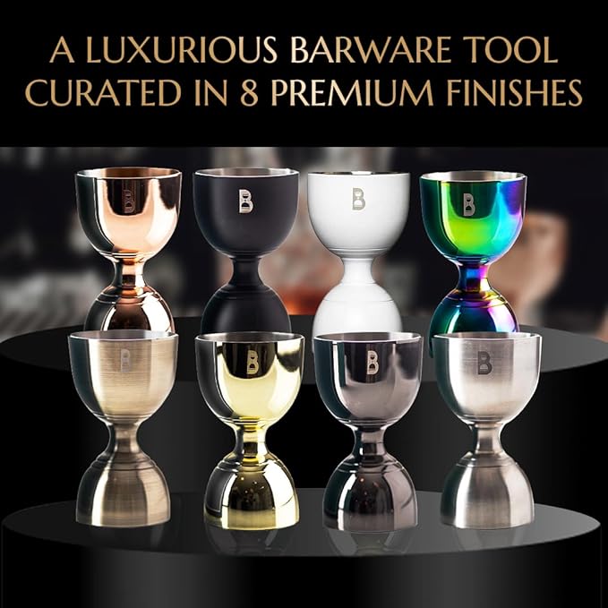 Double Bell Jigger by Bull In China - 0.25oz to 2oz Measures for Cocktails, Bars & Bartenders (Matte Black)