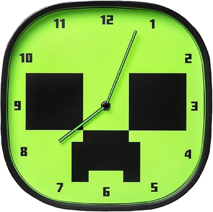 Minecraft Creeper Glow In the Dark Wall Clock - Officially Licensed Silent, Non-Ticking Clock - Includes 3 Sheets of Removable Minecraft Decals - Minecraft Room Decor for Boys | Paladone