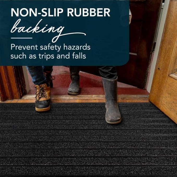 ubdyo Extra Durable Door Mat - Dirt Trapping Outdoor Welcome Mats - Non-Slip Outdoor Indoor Entrance - Low Profile Front Doormat (47" x 32", Bright Black)