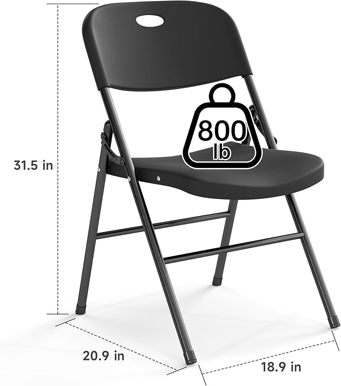 60 Pack Folding Chair, 800 Weight Limit Heavy Duty Plastic Folding Chair Portable Seating for Indoor Outdoor Events, Wedding, Party, Restaurant, Meeting Room Black