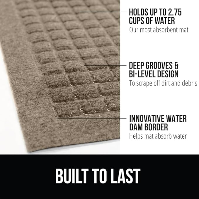 GORILLA GRIP Front Door Mat, 72x24, Indoor Outdoor Ultra Absorbent HydroAbsorb Doormat, Absorbs Up to 2.75 Cups of Water, Stain and Fade Resistant, Rubber Backing Doormats, Captures Dirt, Beige