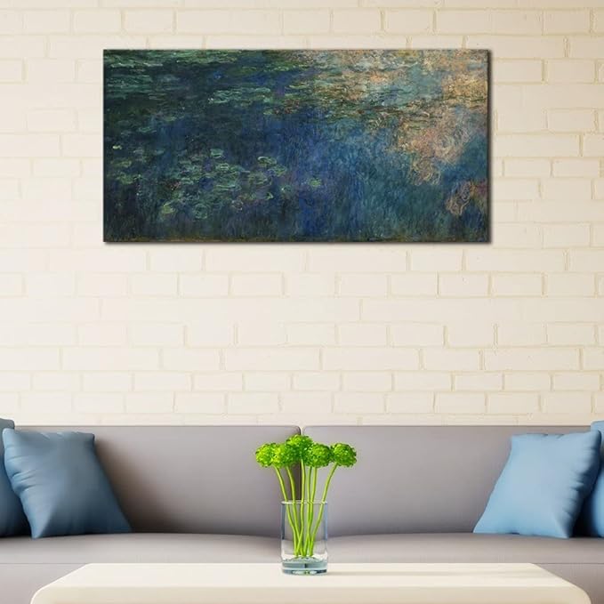 Wieco Art Reflections of Clouds on the Water Lily Pond Giclee Canvas Prints Wall Art of Claude Monet Oil Paintings Large Modern Artwork Pictures Ready to Hang for Bedroom Home Office Decorations L