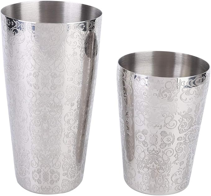 Estink Shaker Cocktail Shaker Set Bar Mixing Tin 304 Stainless Steel Bartender Tools with Engraved Pattern for Iced Coffee Cocktail Tea