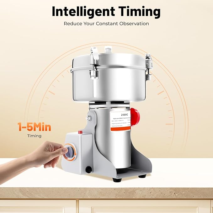 2500g Electric Grain Mill Grinder 4500W, High-Speed Commercial Spice Grinder 32000 RPM 304 Stainless Steel, 50-300 Mesh Adjustable for Grains, Herbs, Spices, and More