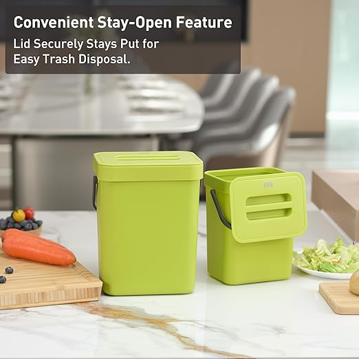 EKO Puro Wall-Mounted Trash Can with Lid, 1.32 Gal / 5L Hanging Trash Can, Small Kitchen Compost Bin for Counter Top, Mini Food Waste Bin (Green)