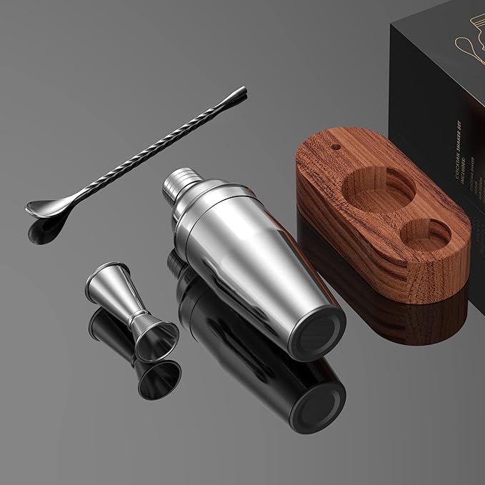 Cocktail Shaker Set,24 oz Martini Shaker,Bartender Kit with Stand,Stainless Steel Martini Mixer Built-in Strainer,Bar Tool Set,Drink Shaker,Fun Gifts.