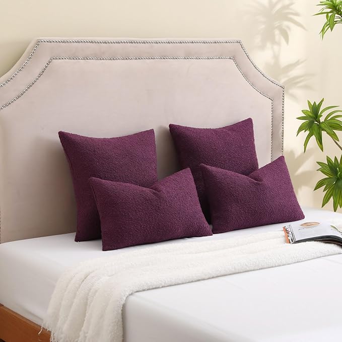 FUTEI Pack of 2 Purple Decorative Throw Pillow Covers 16x16 Inch Soft Cozy Solid Boucle Textured Cushion Case,Modern Home Decor for Couch Bed Living Room