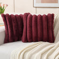 FUTEI Christmas Burgundy Decorative Throw Pillow Covers 16x16 Inch Set of 2, Square Soft Faux Rabbit Fur Thick Striped Cushion Cover,Winter Home Decor for Couch Bed Living Room