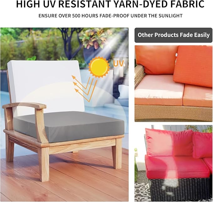 Easy-Going Waterproof Patio Cushion Covers 24x24x4 inch 2 Pack Replacement Non-Slip Outdoor Seat Cushion Slipcover with Zipper. Gray