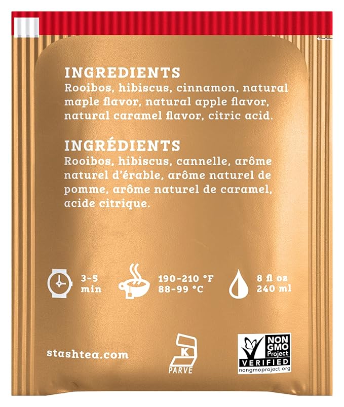 Stash Tea Maple Apple Cider Herbal Tea - Naturally Caffeine Free, Non-GMO Project Verified Premium Tea with No Artificial Ingredients, 18 Count (Pack of 6) - 108 Bags Total