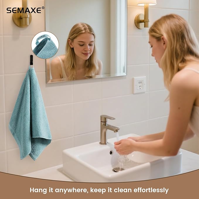 SEMAXE 6-Pack Blue Hand Towels - 27"x16" Ultra Soft & Absorbent Cotton Bathroom Set with Hanging Loops, Oeko-Tex Certified