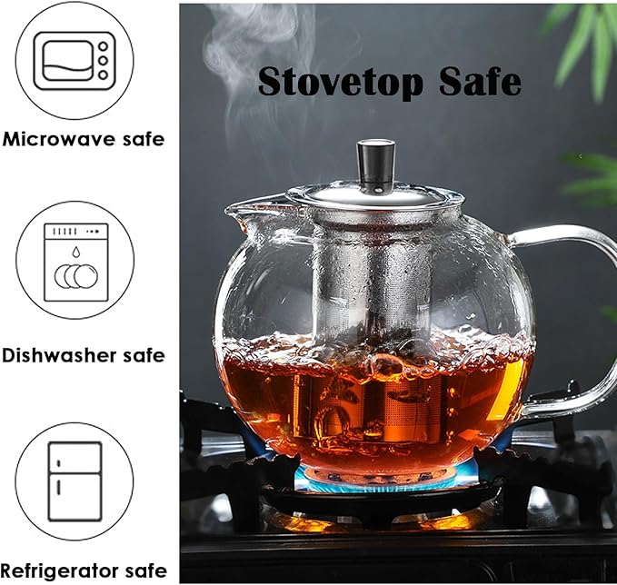 TMOST Glass Teapot with Removable Infuser, Stovetop Safe Tea Kettle blooming Loose Leaf Tea pot (43oz/1300ml)