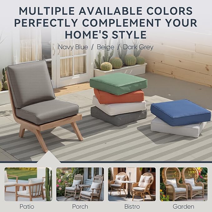 8-Piece Outdoor Patio Cushion Set - Fade & Water Resistant with Removable Olefin Cover, 22x24x4 Inch Memory Foam Cushions for Wicker Sectional Sofa – Grey/Regular