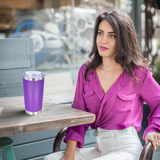 20 oz Tumbler with lid Double Wall Vacuum Insulated Tumblers Stainless Steel Coffee Mug Travel Coffee Tumbler Powder Coated Tumbler Cup Keep Hot&Cold - (PurPle 12 Pack)