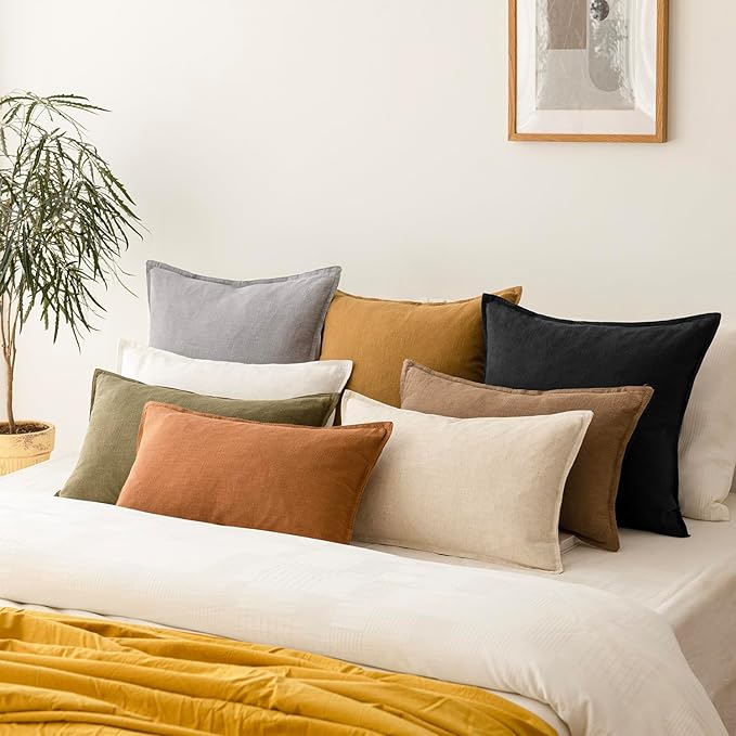 Foindtower Pack of 2, Decorative Linen Soild Throw Pillow Covers Soft Accent Cushion Case Boho Farmhouse Pillowcase for Chair Couch Sofa Bedroom Living Room Home Decor 16 x 16 Inch Light Rustic Gray