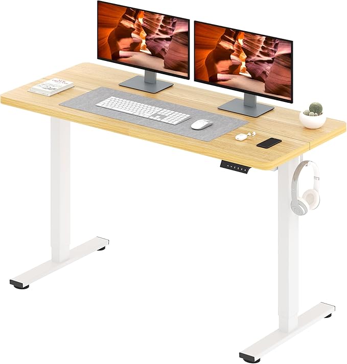 Adjustable Stand Up Desk with Memory Preset, 55 x 24 Inch Standing Desks Electric Desk for Home Office with Splice Board (Maple)
