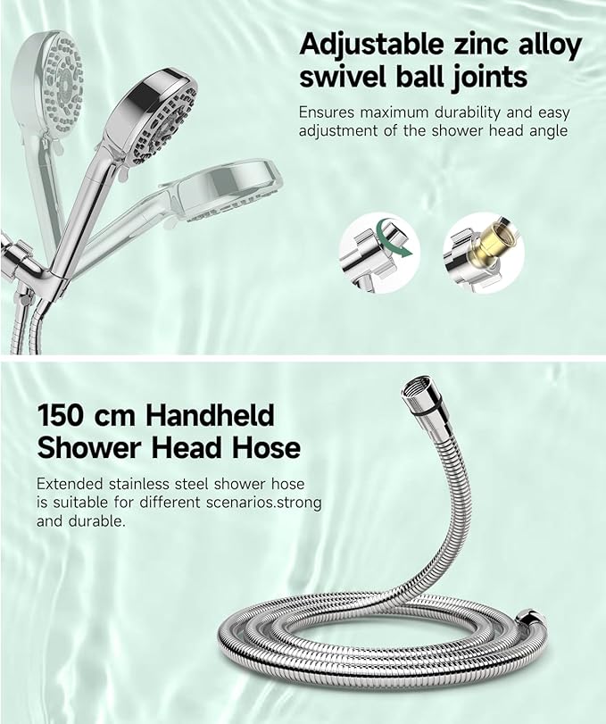SunCleanse Filtered Shower Head with Handheld, 9-Spray Setting Detachable Showerhead with Filters, Shower Head for Hard Water - Filtered Chlorine, Improve Skin and Hair Texture, Chrome