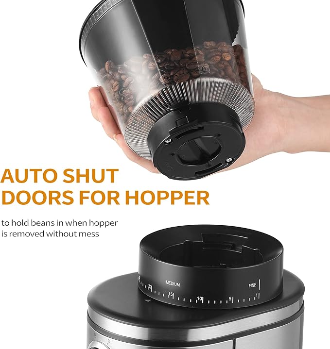 Burr Coffee Grinder, Electric Conical Coffee Bean Grinder With 30 Adjustable Grind Settings For 2-12 Cups, Sliver & Black