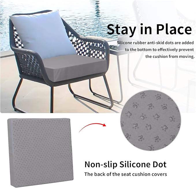Easy-Going Waterproof Patio Cushion Covers 24x24x4 inch 4 Pack Replacement Non-Slip Outdoor Seat Cushion Slipcover with Zipper. Gray