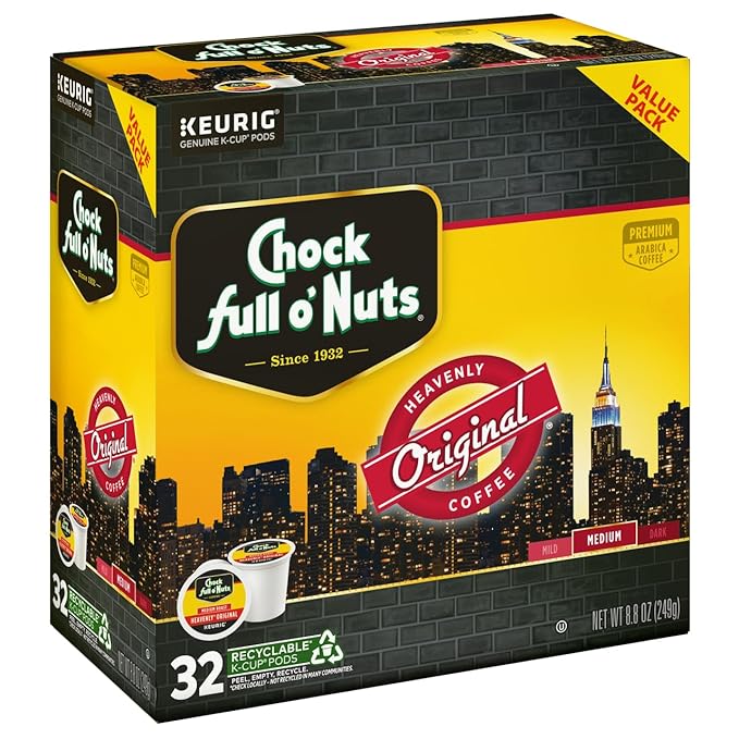 Chock Full o'Nuts Original Coffee, Compatible with K-Cup Pods, 32 CT (Pack of 3)