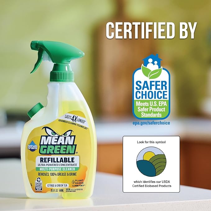 Mean Green Refillable Ultra Powered CONCENTRATE Multi Purpose Cleaner, Citrus & Green Tea, 14.3 fl oz