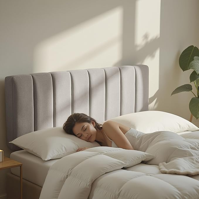 Nestl Upholstered Full Headboard - Easy Assemble Channel Stitched Headboard Full Size - Wall Mounted Headboards with 3D Soundproof Wall Panels Peel & Stick Floating Headboards, Silver