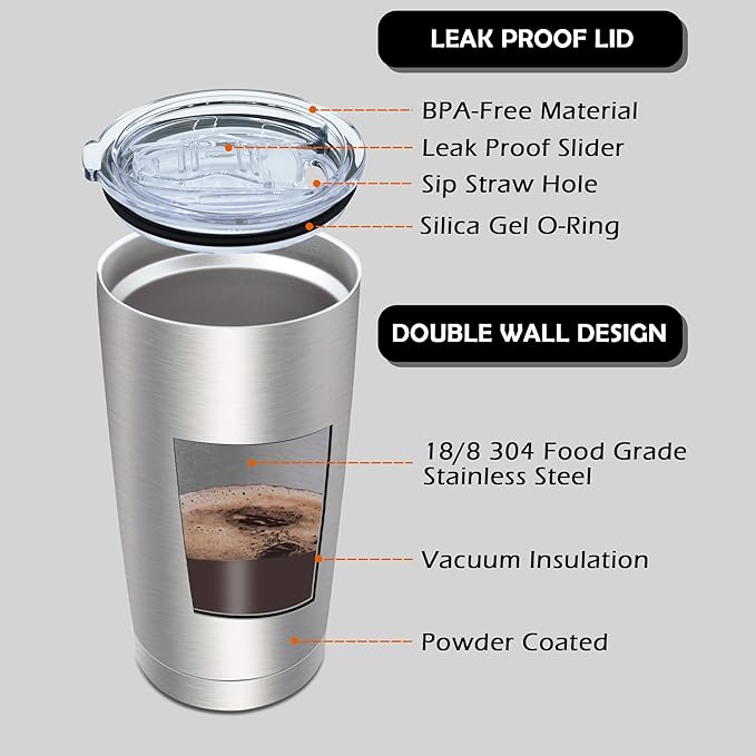 20oz Tumbler Bulk Stainless Steel Tumblers with Lid Vacuum Insulated Double Wall Travel Coffee Mug Powder Coated Tumbler Cup for Hot and Cold Drinks(Stainless Steel, 6 pack)