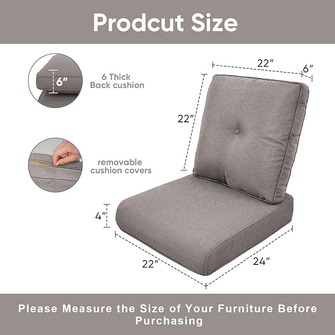 Patio Chair Cushions 4 Packs - Outside High Back Thickened Replacement Cushion 22x24 with Zipper Cover for Outdoor Rocking Swivel Chairs Loveseat Couch – Grey/Buckle