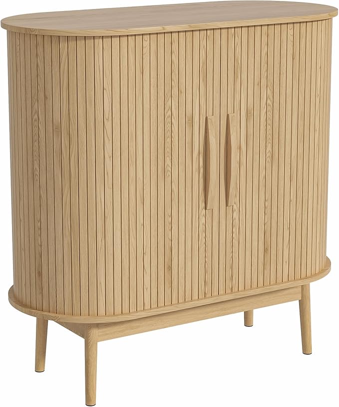 31" Small Sideboard Buffet Cabinet with Storage, Sliding Doors, Wooden Narrow Accent Storage Cabinet, Modern Buffet Table for Kitchen, Living Room (Wood)
